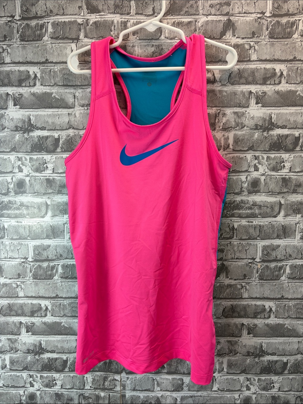 Nike Girls Hot Pink Racerback Tank with Blue Swoosh